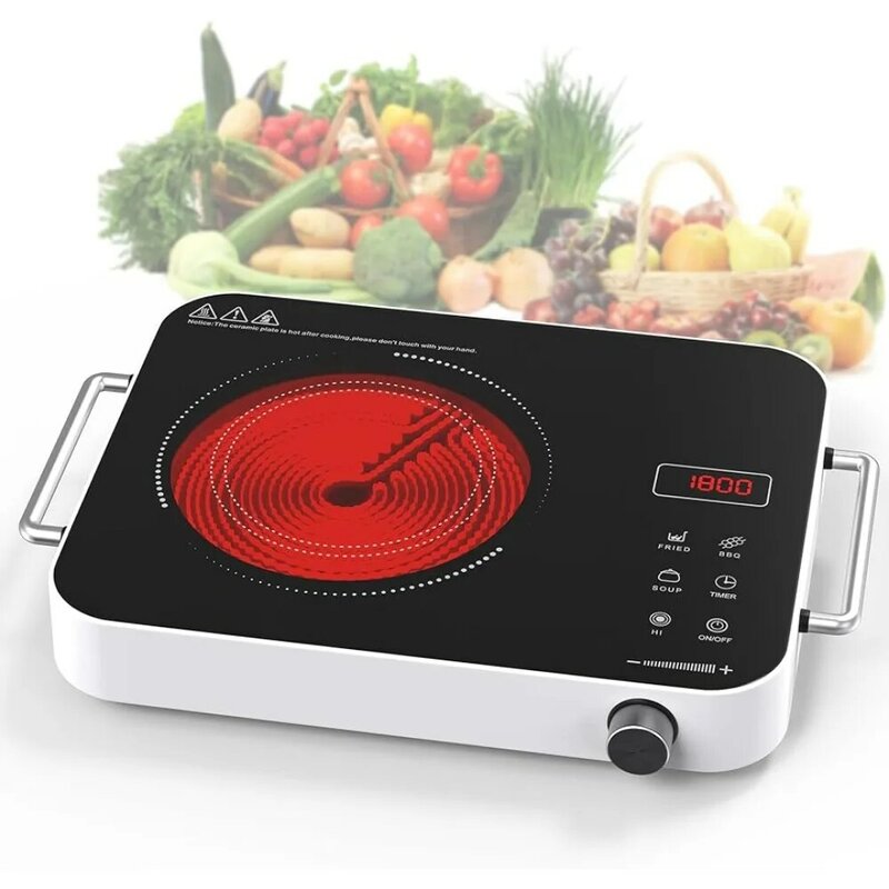 1800W 110V Electric Stove , Portable Induction Cooktop with 2 Handle, Hot plate with Double Ring Heating, 4 hours Timer
