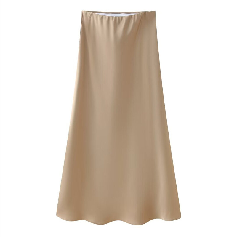 KEYANKETIAN New Launch Women's Elastic Waist Satin Skirt Elegant Simply Office Lady  Solid color A-line Ankle-length MIDI Skirt