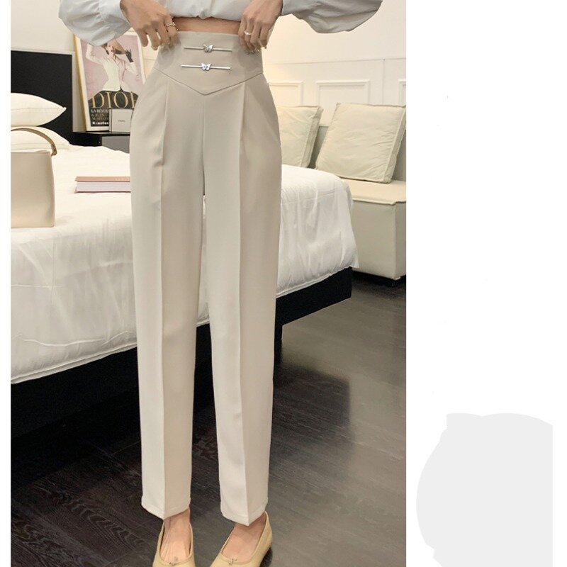 Women's 2024 Spring and Summer New Fashionable Formal High Waist Metallic Solid Color Draping Small Foot Straight Trousers Pants