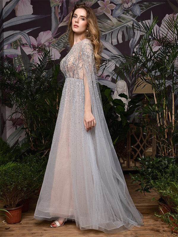 Gaun prom A-Line manik-manik mewah 2024 gaun malam punggung terbuka klasik gaun panjang lantai glamor gaun pengantin
