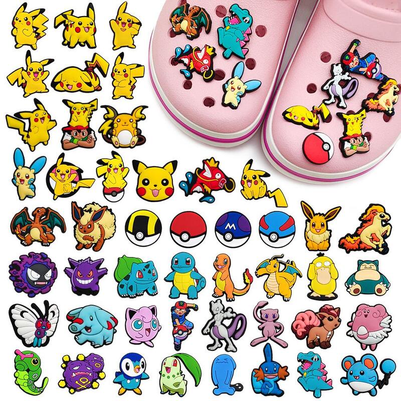 Cute 1pcs Japan anime cartoon spirit Shoe Charms DIY Pokemon Accessories For Sandals Pins PVC Decorate kids Boys Girl X-mas Gift
