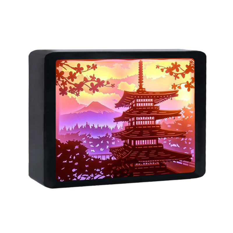 Caja de luz japonesa de Anime Pagoda, lámpara de tallado láser de papel 3D, luz nocturna Led, lámpara de noche Usb para decoración de habitación de niños, regalo