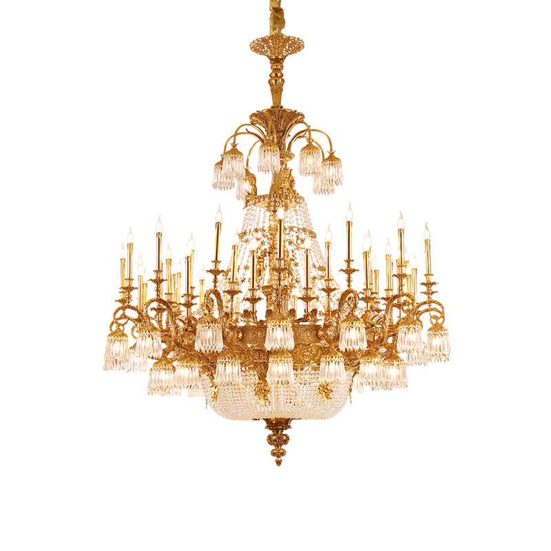 DINGFAN stile europeo retrò ottone cristallo soggiorno lampada a sospensione francese lusso rame Villa Hall lampadario