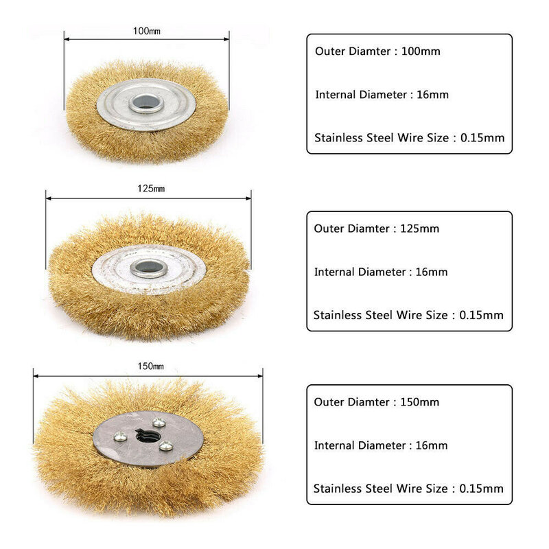Roda sikat kawat tembaga kuningan datar lembut serbaguna untuk memoles beberapa ukuran tersedia (100/125/150/200/250mm)