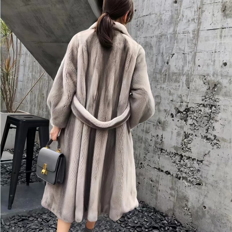 Faux Mink Fur Coat for Women, Adjustable Waist Jacket,Korean Outwear,Turn-down Collar , Quilted Thick , Autumn and Winter, 2023