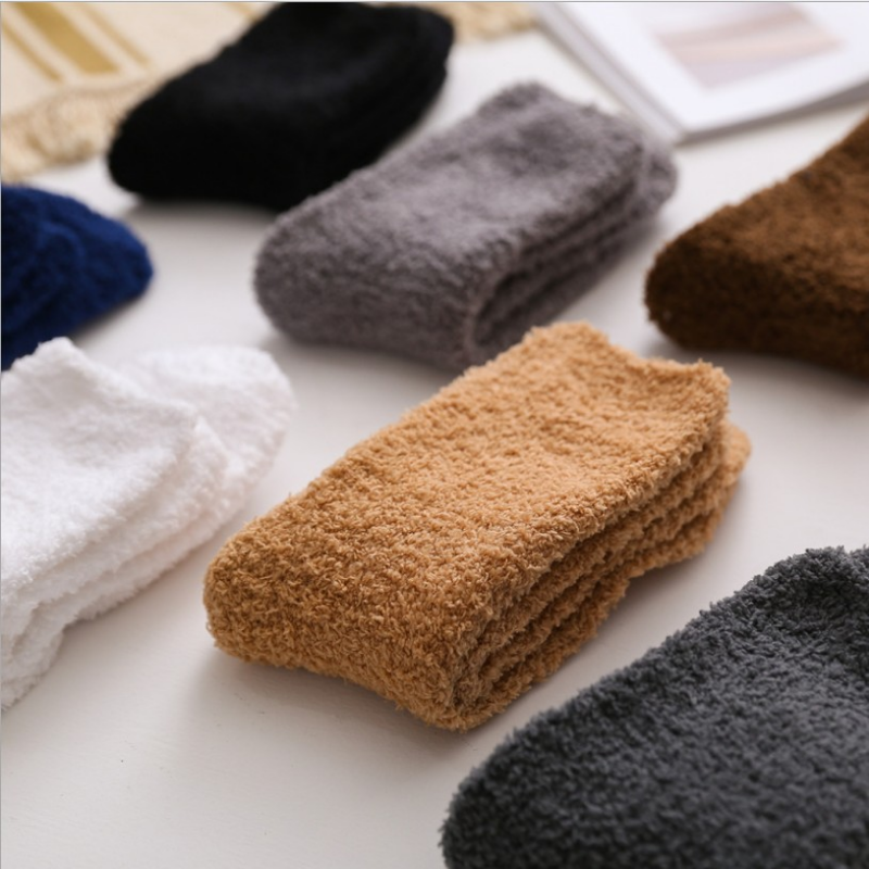 Inverno meias de cashmere masculino e feminino cor sólida engrossado meias de chão macio e confortável meias casa quente chinelos meia