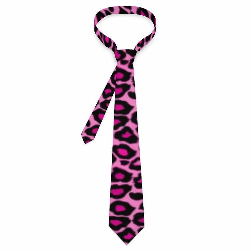Różowy lampart krawat z nadrukiem futro zwierzęce Retro na co dzień krawaty dla Unisex wesele wywinięty kołnierz akcesoria do krawatów graficznych