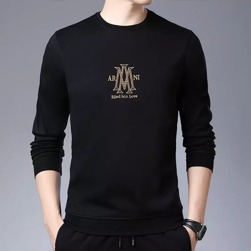 メンズ長袖トップス,ゆったりとしたカジュアルTシャツ,ラウンドネック,中高年秋コレクション