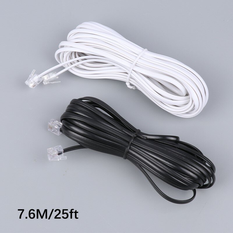 Conector de Cable de extensión de teléfono Modular RJ11 6P4C, 7,6 M, 25 pies, 6P4C, negro y blanco