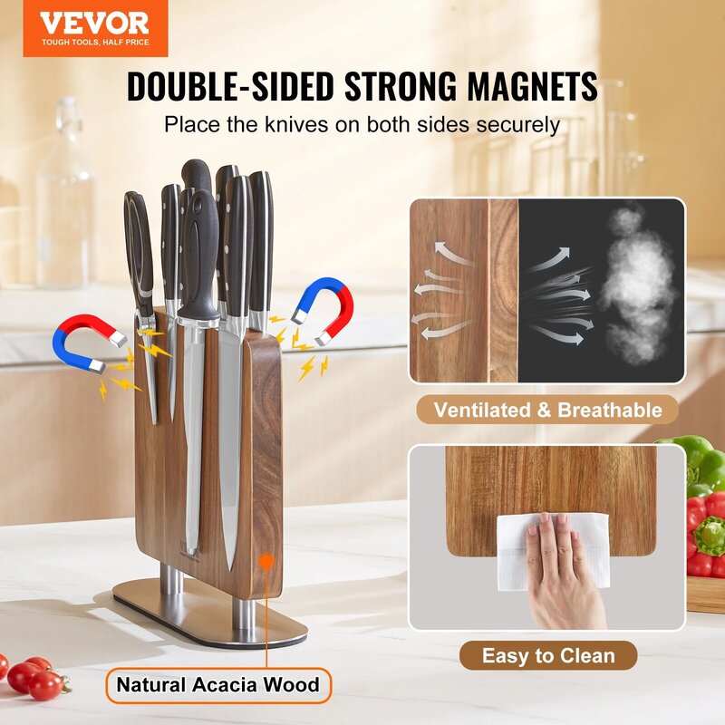 Магнитный блок для ножей VEVOR, домашний держатель для кухонных ножей, двусторонняя магнитная подставка для ножей, многофункциональная стойка для хранения ножей