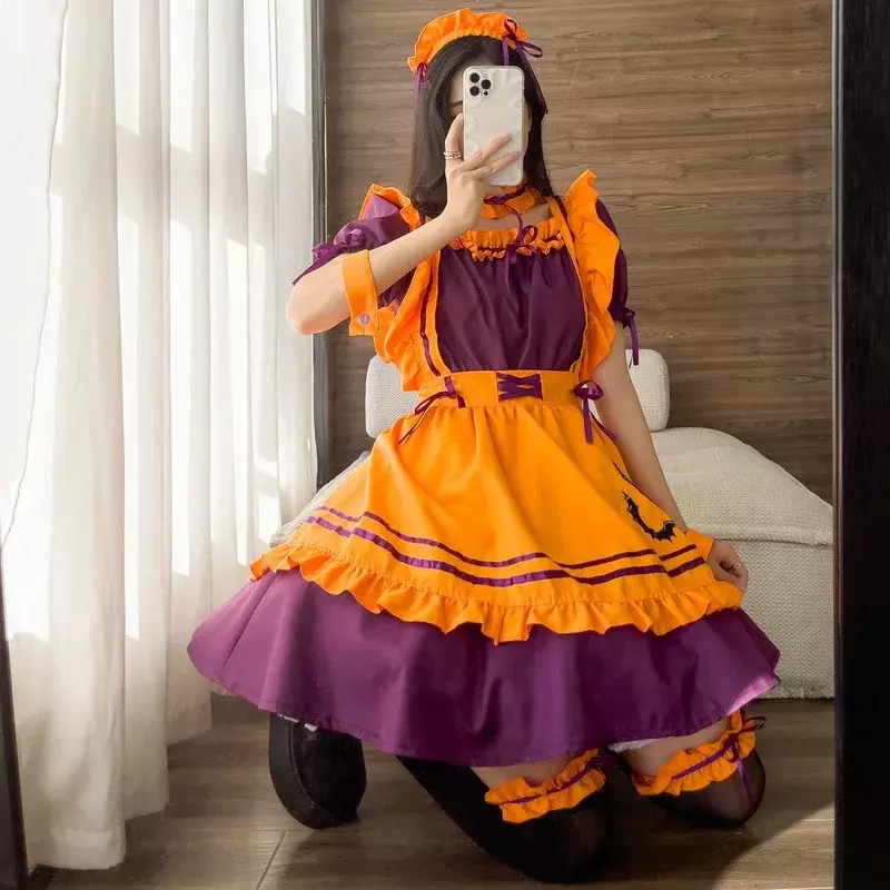 Vestido de sirvienta de Tella grande para Halloween, disfraces de Cosplay para mujer, delantal, trajes de sirvienta, tratie ca