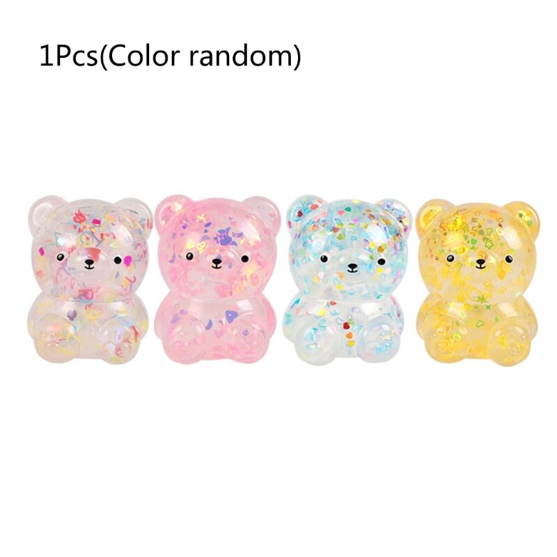 HUYU Squeezable Toy TPR Sequins Bear Realistic Figurine Toy Soft Decompression Toy Stress Relief Fidgets for Autisms Favor