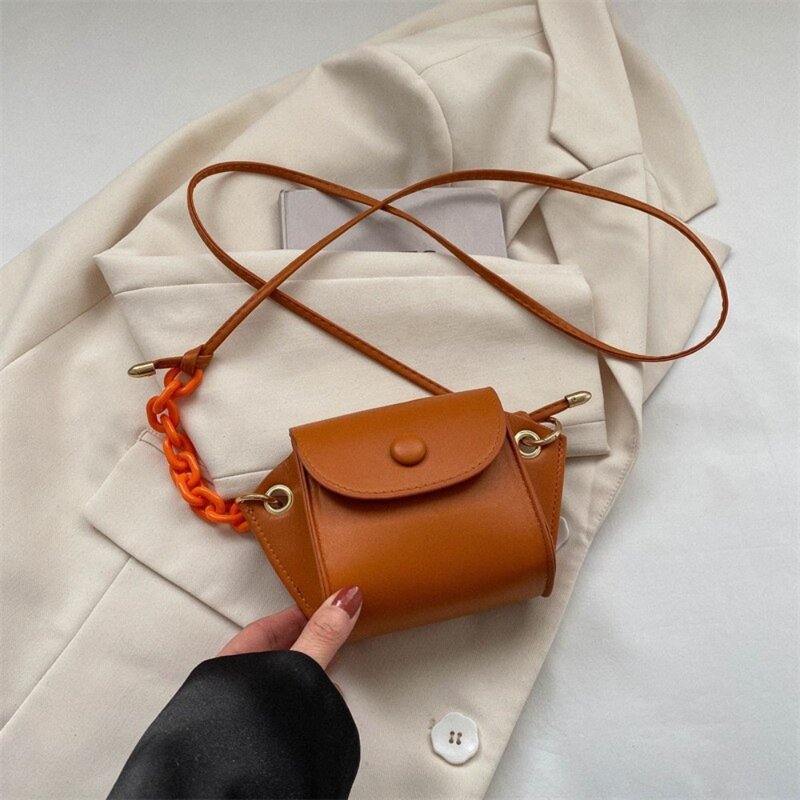 Mini bolsos de hombro con cadenas para mujer, cartera pequeña de cuero PU portátil