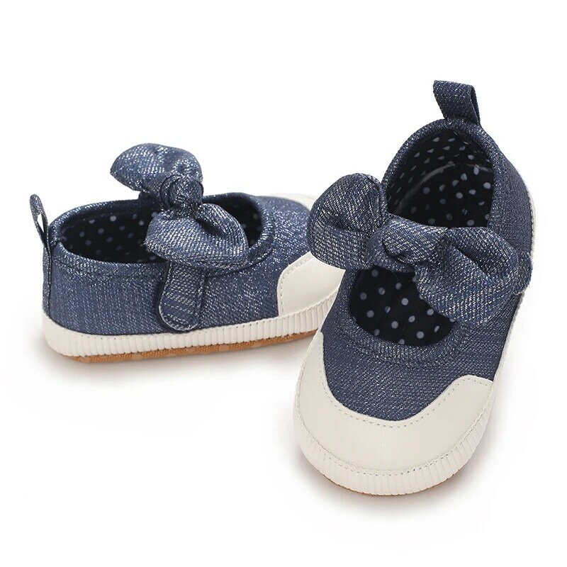 Sapatos de princesa com arco para crianças de 0 a 18 meses, sola macia antiderrapante, sapatos de tecido respirável para recém-nascidos e bebês