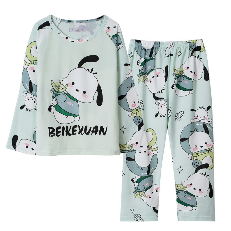 2024 Autumn Children Milk Silk Pajamas Sets Kawaii Sanrioed Anime Cinnamoroll Kuromi Boys Girls Sleepwear Kids Homewear Clothes