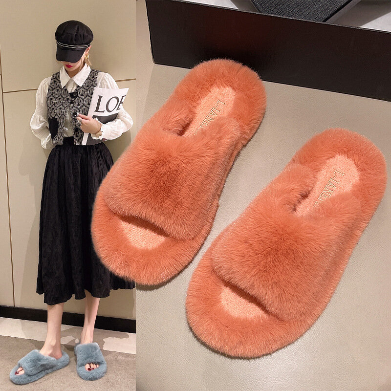 Sandal Bulu Wanita Dalam Ruangan Sandal Berbulu Lembut Berbulu Flat Antiselip Sepatu Rumah Wanita Alas Kaki Terbuka Ytmtloy Zapatillas Mujer