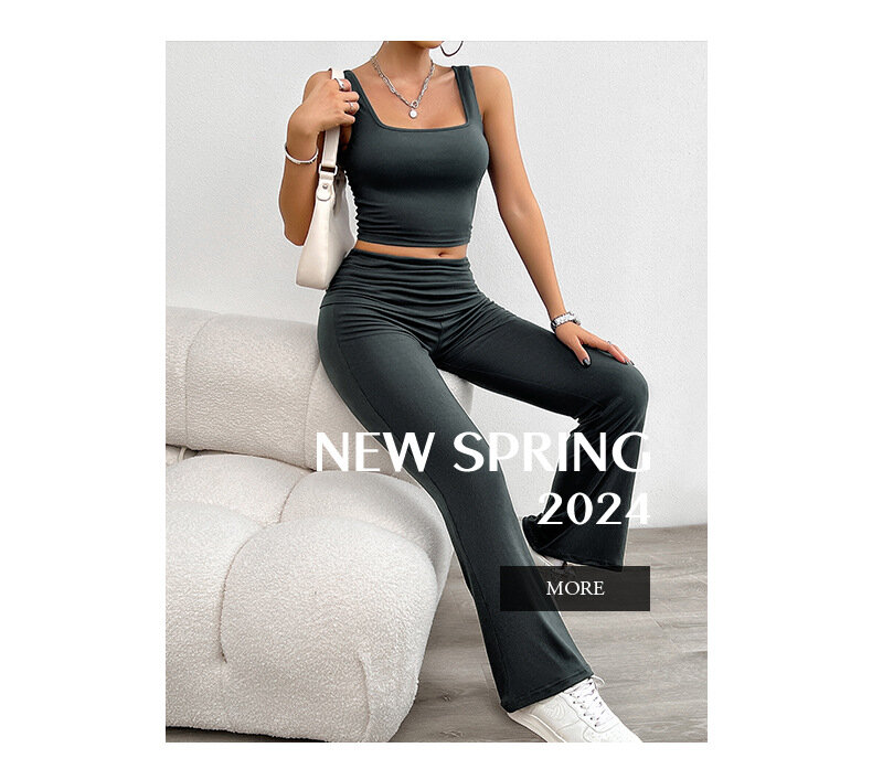 Jednolity kolor smukły elastyczna kamizelka zestaw spodni swobodnej odzież na jogę do ćwiczeń Top na ramiączkach i wąskie proste spodnie zestaw spodni Kardashian Y2K