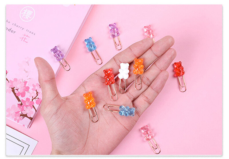 Kawaii Rainbow Bear Paper Clip, Decorativo Bookmark Binder, Clipes de arquivo, Escola e Escritório Papelaria Acessórios, 2 Pçs/lote