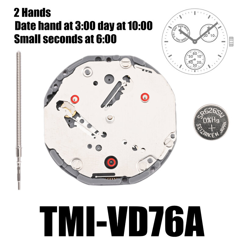 VD76 Movement Tmi VD76 Movement 2 Hands Multi-eye Movement Multi-eye (day, date, 24 hr, small sec) Size: 10 ½‴  Height: 3.45mm