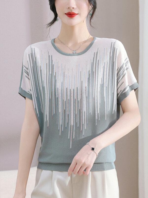 Женская трикотажная футболка с вырезами, летний пуловер Y2K, 2024