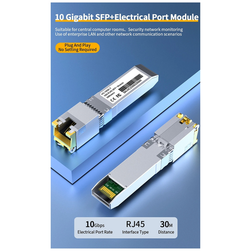 10G SFP+ Module 10GbE Copper SFP Modules Optical Port Turn to RJ45 Ethernet Port Gigabit 1000M Transceiver Module