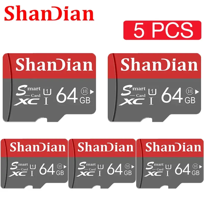 SHANDIAN 100% 오리지널 메모리 카드, 클래스 10 UHS-1 플래시 카드, 휴대폰 및 PC 모니터링용 A1 TF SD 카드, 128GB, 64GB, 32GB, 8GB, 5 PCs