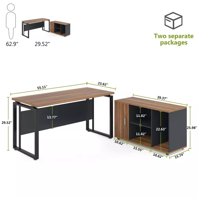 Tribesigns-Bureau d'ordinateur en forme de L avec étagères, ensemble de classeur, meubles de table de bureau, 55 ", 39"