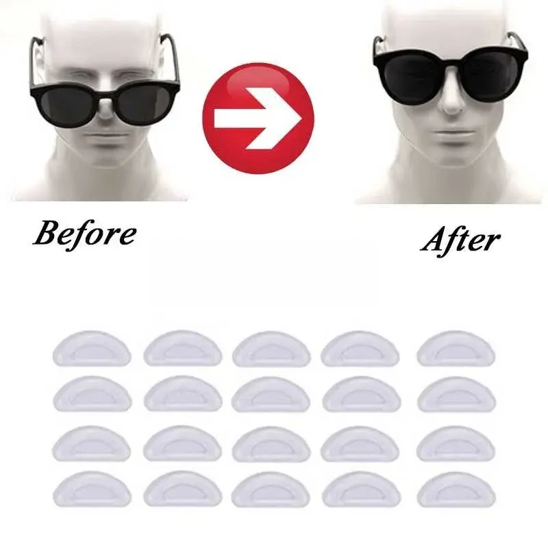 Adesivos de silicone nariz almofadas para óculos, transparente nariz almofadas, óculos antiderrapantes, óculos acessórios, 10 pcs, 20pcs