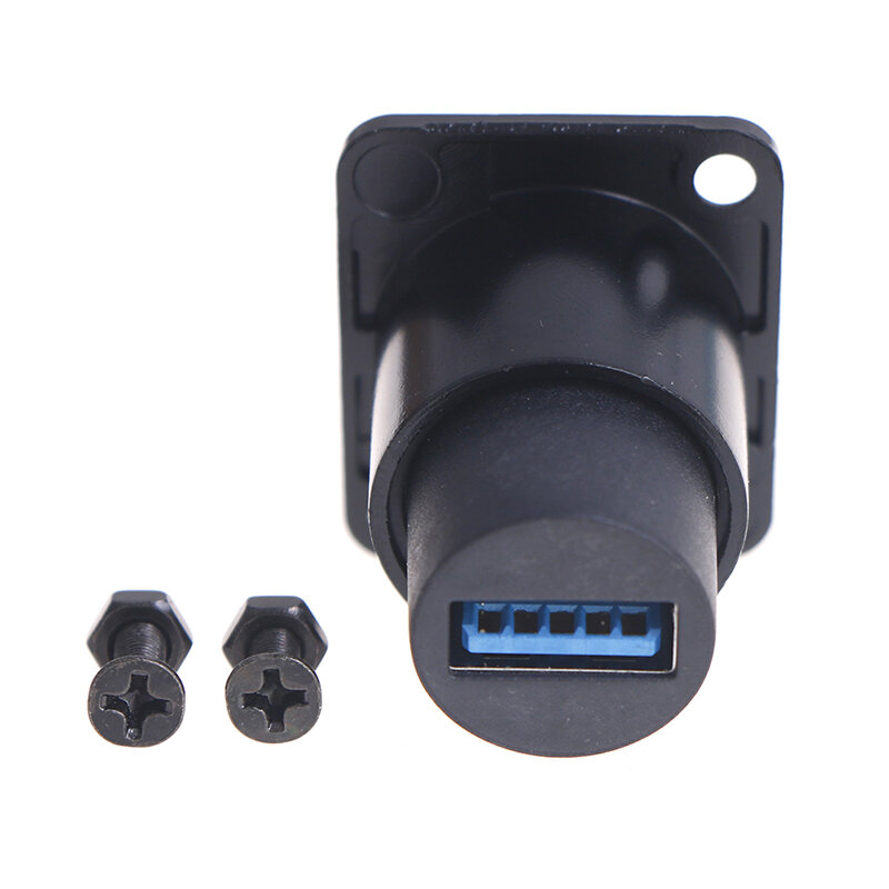 Tomada USB de PVC preto e metal, Conector de canal duplo, Metal tipo D, USB 3.0, Montagem em painel, 1pc