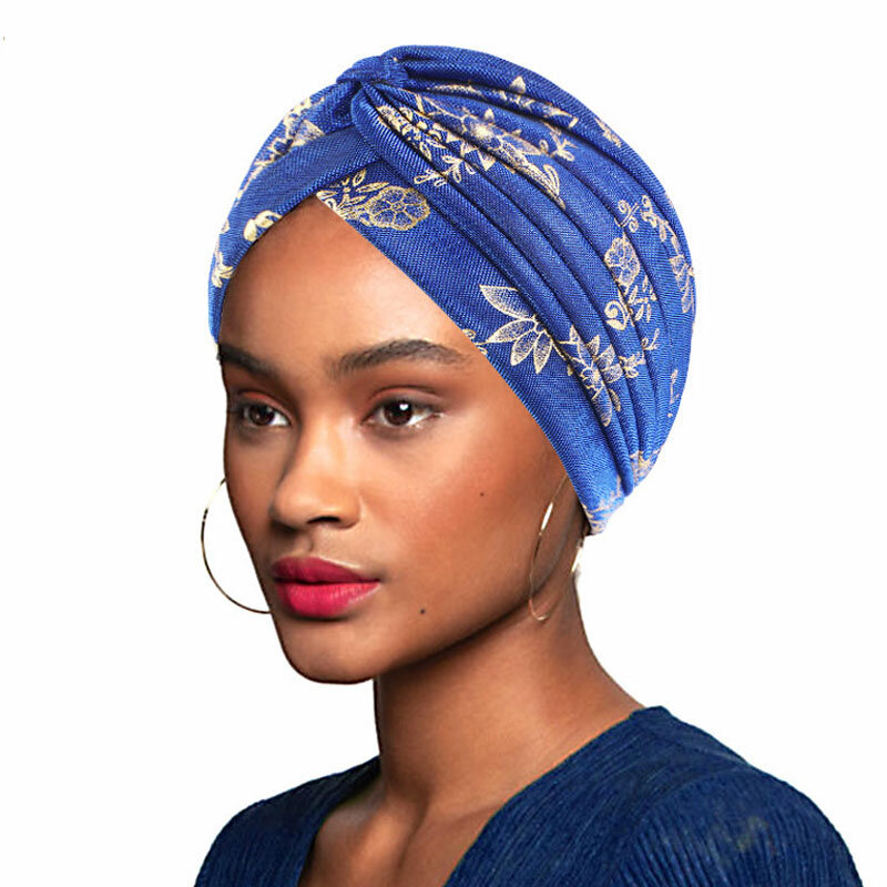 女性のための光沢のあるターバン,プリントされたアフリカのヘッドバンド,カジュアルなストリートウェア,イスラム教徒の女性のためのインドの帽子