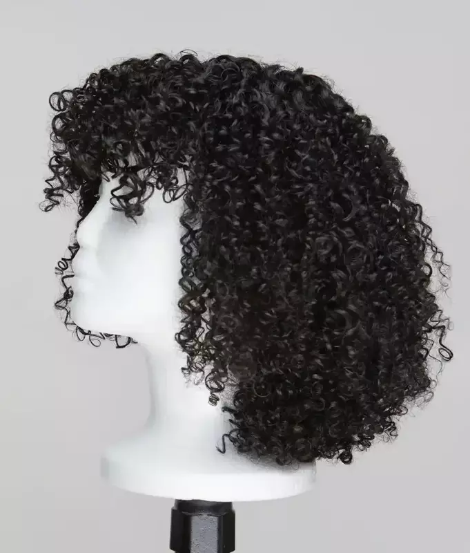 Short Bob Cut perucas de cabelo humano com Bangs, Jerry Curly peruca glueless, mel água onda perucas, destaque preto natural, 180% Densidade