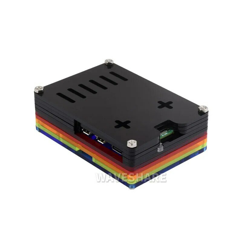 Waveshare Rainbow akrylowa obudowa do Raspberry Pi 5, kolorowa półprzezroczysta obudowa akrylowa, obsługuje instalację oficjalnej aktywnej chłodnicy
