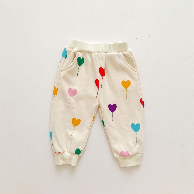 VISgogo Pakaian Musim Semi Musim Gugur Bayi Perempuan Laki-laki Cetakan Cinta Gaya Korea Kaus Celana Panjang Bayi Dua Potong Set Pakaian Olahraga