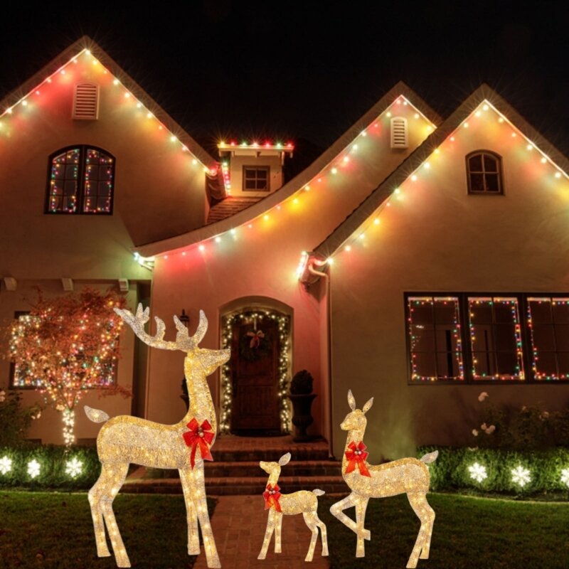 Outdoor Garden Decorations with Glowing LED Lights Christmas Deer Lightings Reindeer Statues Lights Acrylic Material