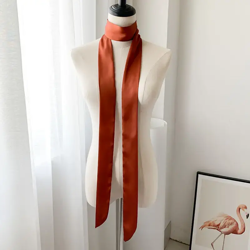 Lenço longo e magro para mulheres, bandana de cetim de seda, lenço bonito, lenço elegante, monocromático, 190x5cm, 2023