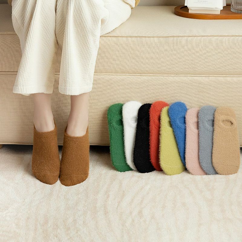 Носки женские весенне-осенне-зимние из норки, бархатные утепленные теплые носки из кораллового бархата для сна, плюшевые носки для пола, подарок для девочек, однотонные носки до щиколотки
