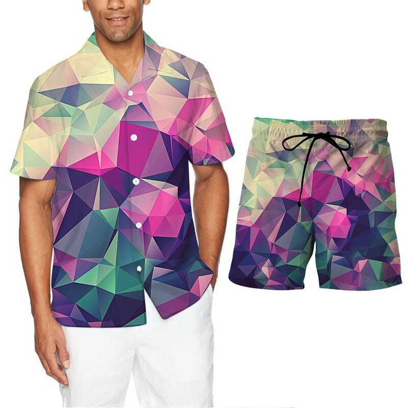 Conjunto de camisa casual estampa praia havaiana masculina, manga curta, verão, novo