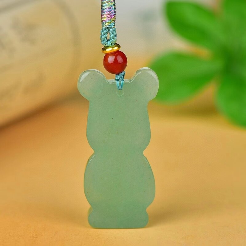 Aventurine Jade Pendant Natural Green Stone Necklace Pendants Men Women Cute Bear Mascot Jewellery Simple Charms Amulet Jewelry