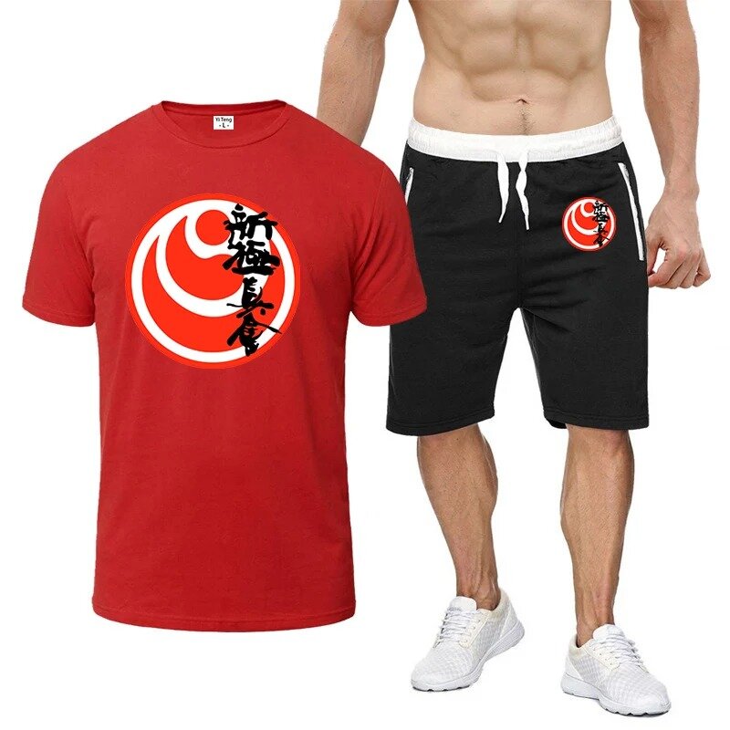 Jingpin Karate męski nowy ośmiokolorowy garnitur z krótkim rękawem wygodny i swobodny modny T-shirt + spodenki garnitur z nadrukiem