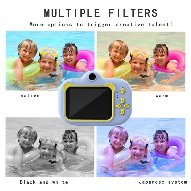 Kamera Mini kamera Digital anak-anak, mainan edukasi anak-anak dengan layar 2 inci, kamera mainan untuk hadiah anak laki-laki perempuan