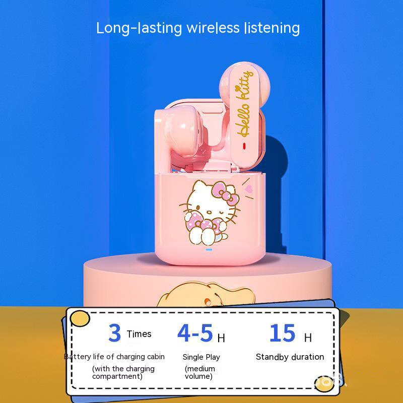 Sanrio-auriculares inalámbricos con Bluetooth, dispositivo de audio estéreo, con pompón, melodía, Hello Kitty, reducción de ruido