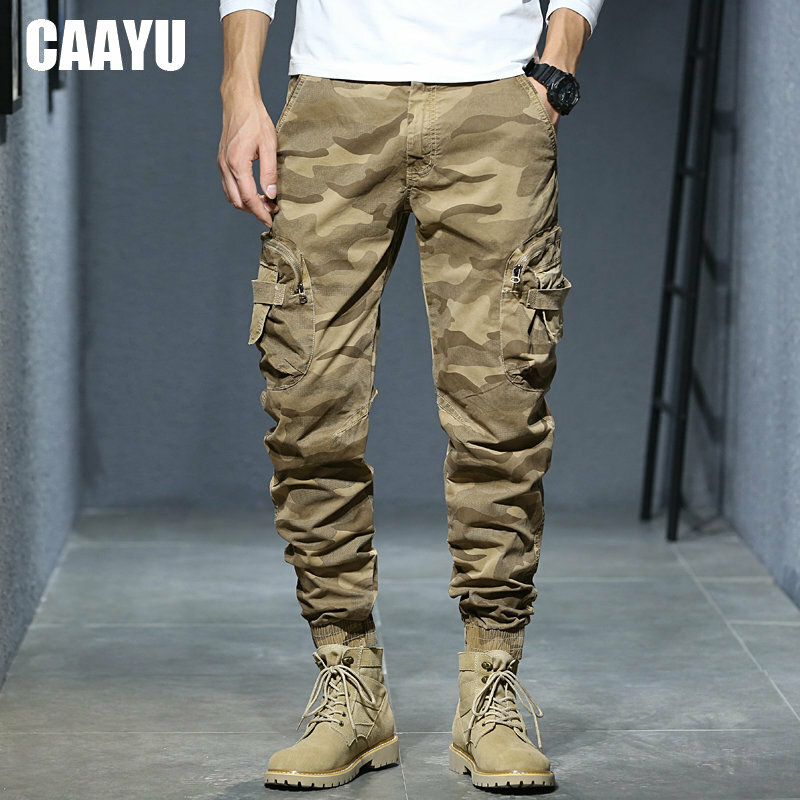 CAAYU Jogger Cargo Hosen Männer Casual Hiphop MultiPocket Männlichen Hosen Jogginghose Streetwear Taktische Track KhakiCamouflage Hosen