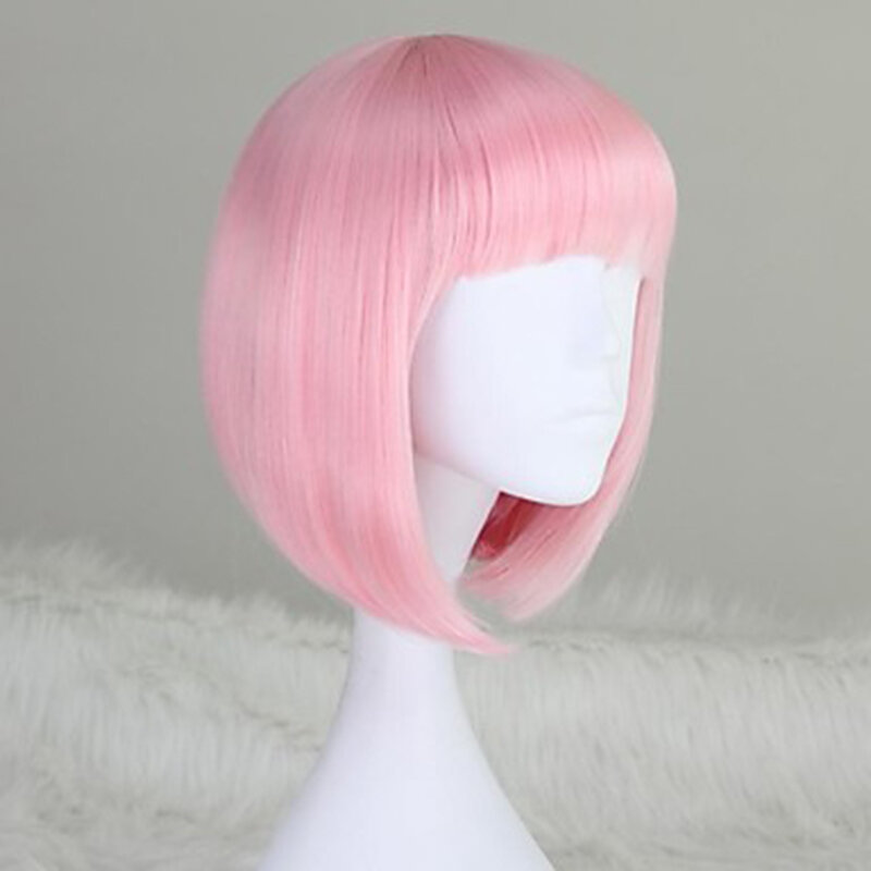 HAIRJOY модный короткий прямой Боб цвет розовый синтетический парик с полной челкой