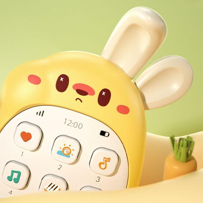 Telefon do zabawy dla dzieci uroczy króliczka zabawka na telefon z uchem do żucia zasilany z baterii zabawka edukacyjna dwujęzyczna wielofunkcyjna