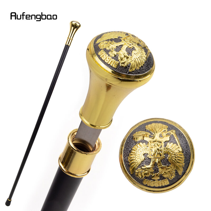 Golden Black Russian Double-Headed Eagle Single Joint Walking Stick with Hidden Plate Self Defense Cane Cosplay Crosier 93cm