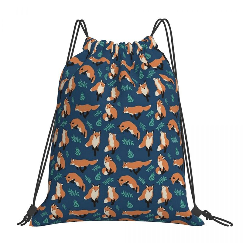 Tas punggung portabel kasual gaya Fox tas tali serut bundel kantung serba-serbi tas buku untuk siswa perjalanan