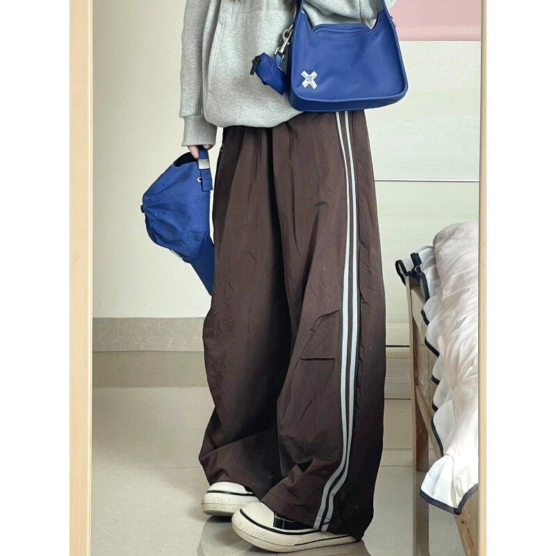 Deeptown Harajuku pantaloni Cargo Vintage a righe pantaloni sportivi larghi da donna Jogging stile giapponese 2000s Y2k Streetwear coreano