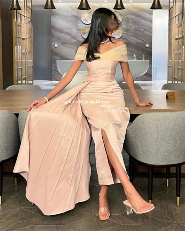 Eightree gaun malam Tulle Formal gaun malam putri duyung panjang dari bahu terbuka celah bernoda gaun acara pesta Prom Dubai 2024