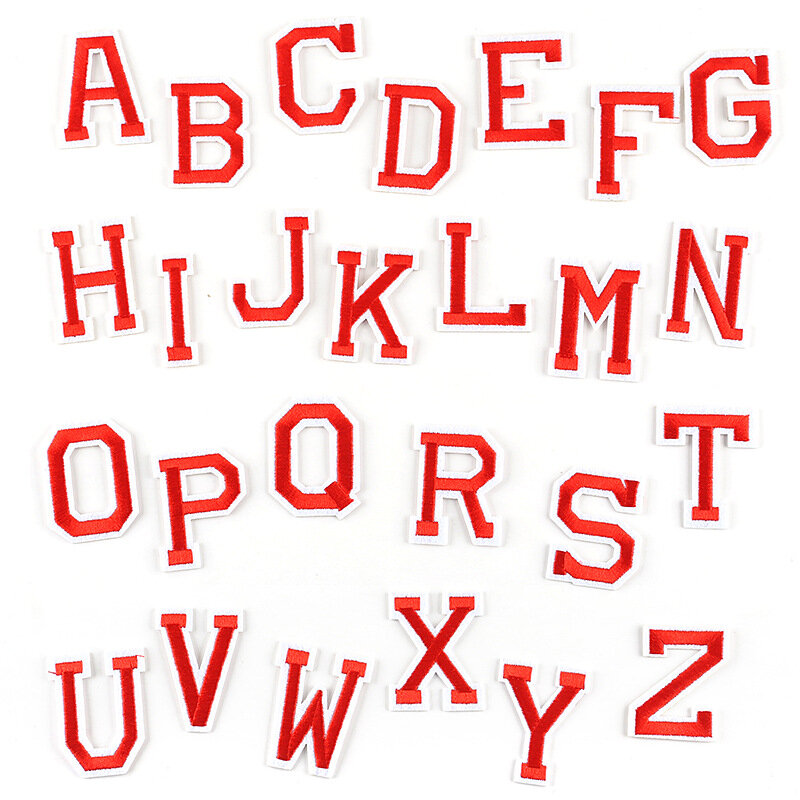 26pcs Farben Stickerei Patch Set DIY Englisch Buchstaben Alphabet Aufkleber Eisen auf Patches Kleber Stoff Stoff Tasche Hut Zubehör