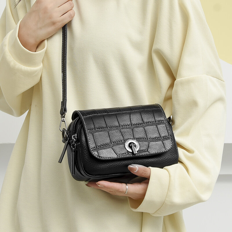 Mini bolso cruzado de piel de vaca con patrón de cocodrilo para mujer, bandolera de diseñador, 100%